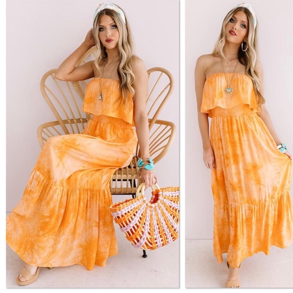 Dresses & Skirts - Clearance! NWT Orange Tie dye tiered maxi dress
